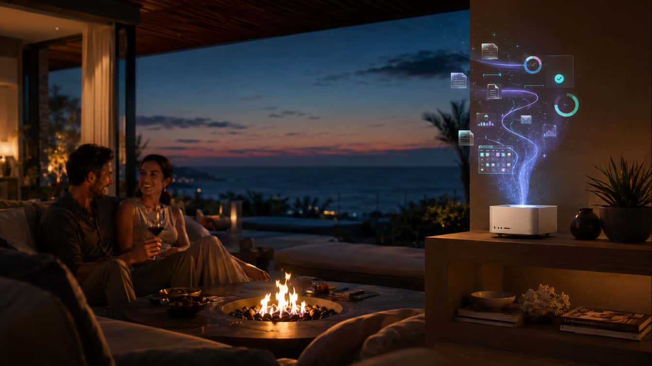 An evening by the fire while scheduled automations run at home